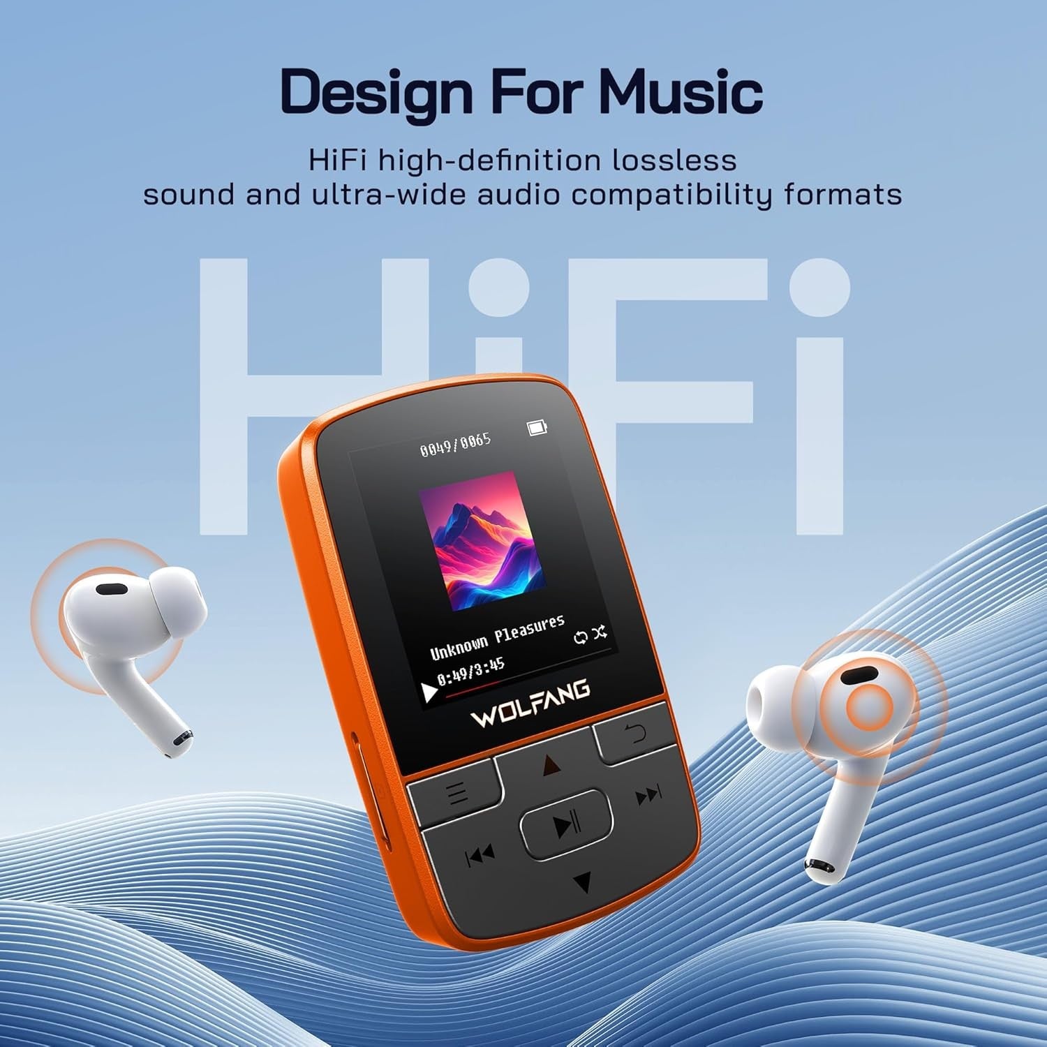 64GB Bluetooth 5.2 MP3 Player Orange Mini Sports Clip 1oz