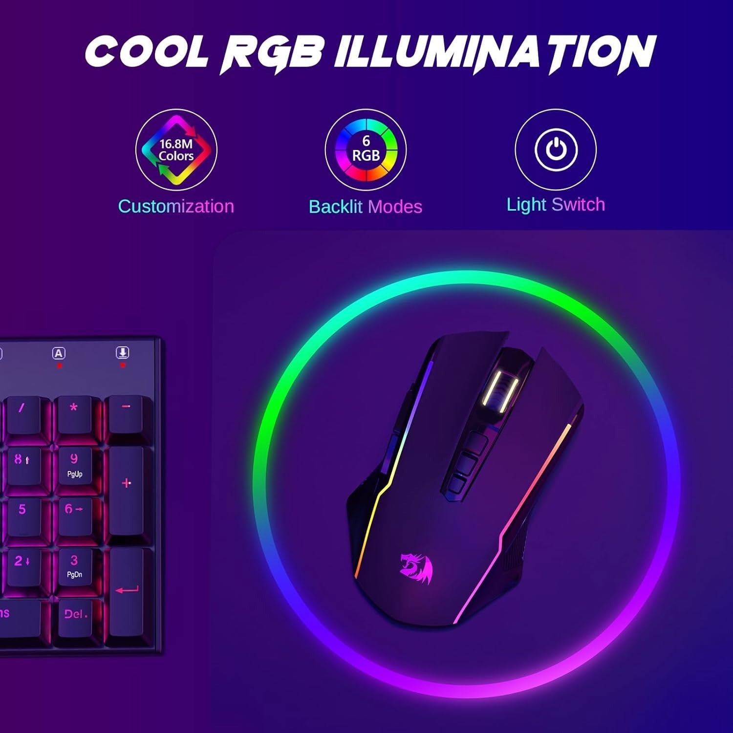 Wireless Gaming Mouse 12000 DPI RGB 9 Buttons Tri-Mode Rechargeable