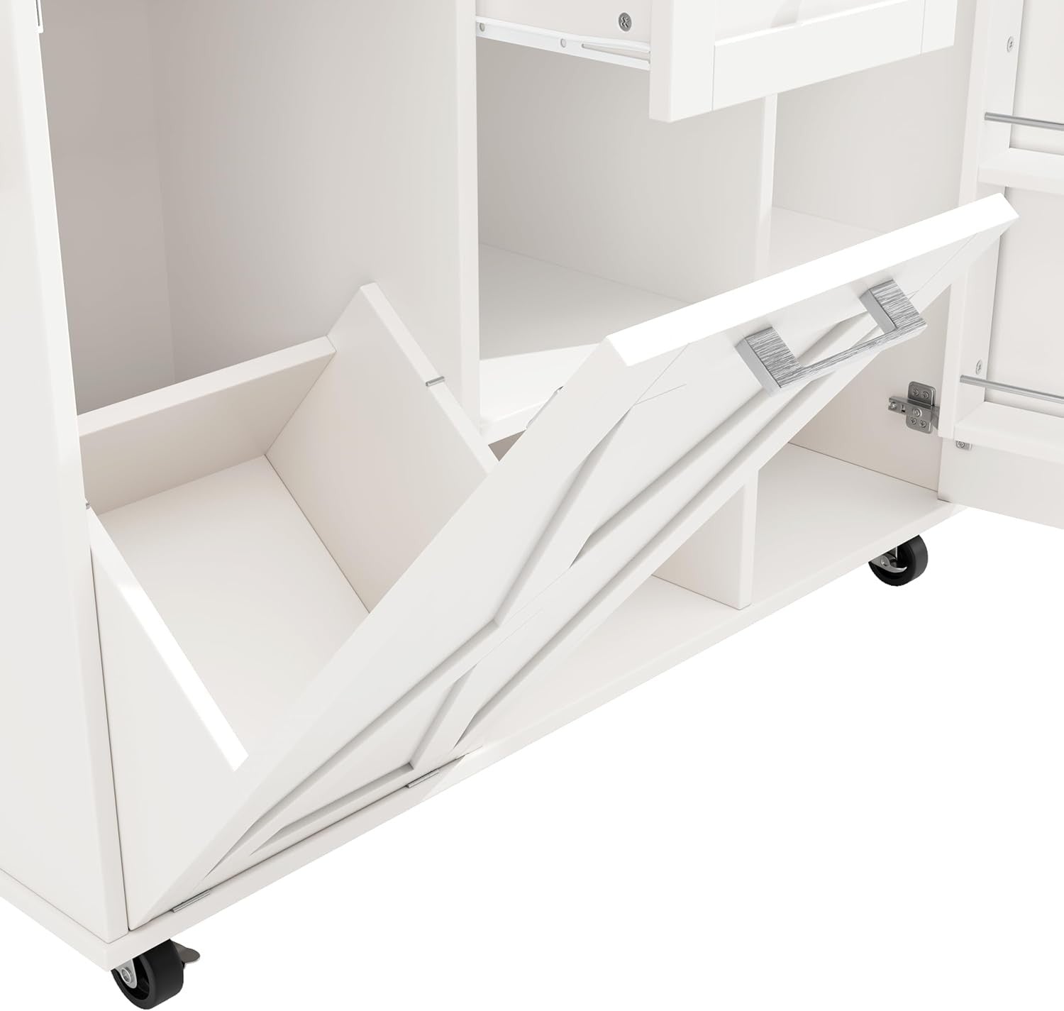 Kitchen Island Trolley on Wheels Expandable Worktop Drawer Storage White