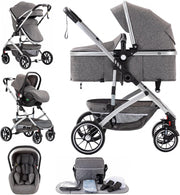 3 in 1 High Landscape Baby Travel System Pram Pushchair 22kg Grey
