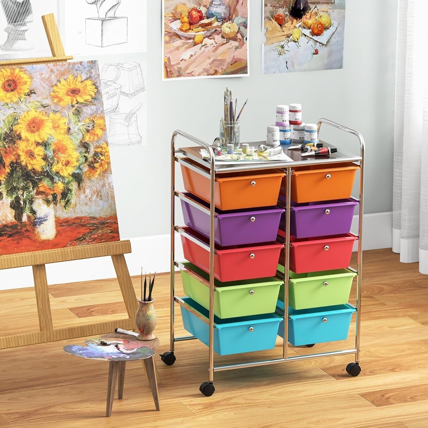 10 Drawer Rolling Storage Cart Utility Organizer Trolley Lockable Wheels