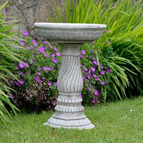 Grey Stone Bird Bath Feeder Outdoor Garden Ornament – Antique Twist Design