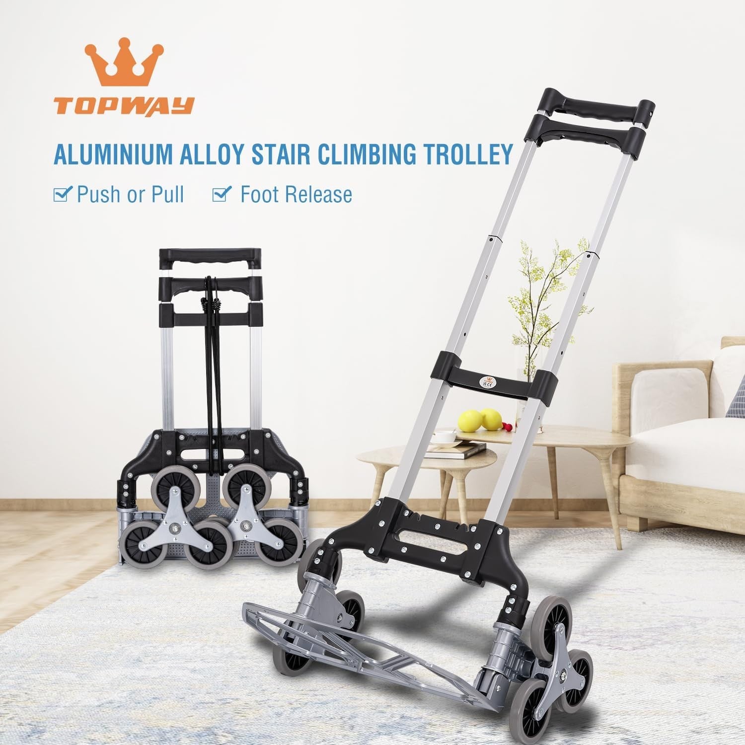 Folding Hand Truck Stair Climbing Trolley Aluminium 70kg Adjustable Wheels