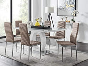 Modern 6-Seater Grey Glass Dining Table & Cappuccino Chairs Set 160x90x76cm