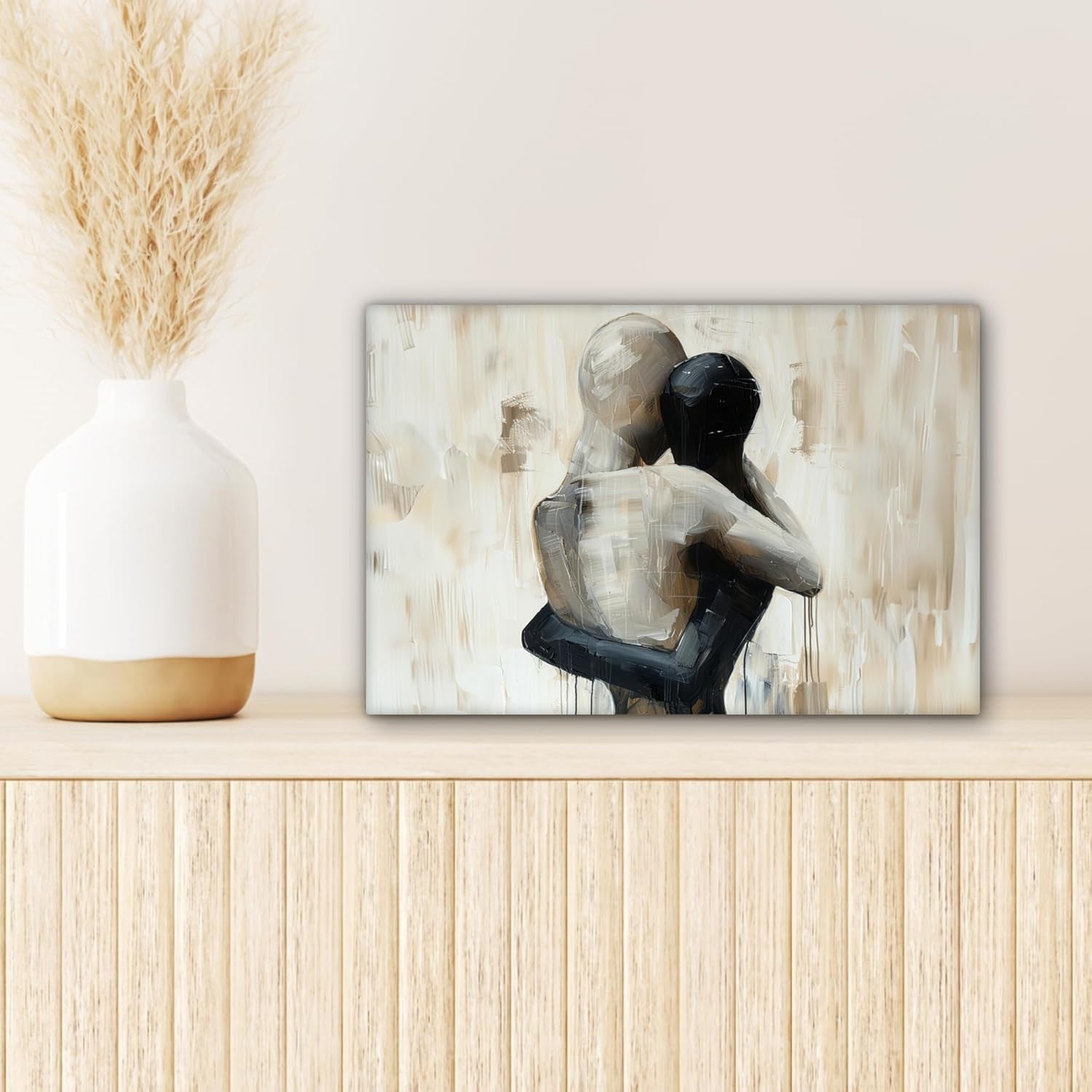 Abstract Couple Canvas Wall Art 30x20cm Beige Modern Print