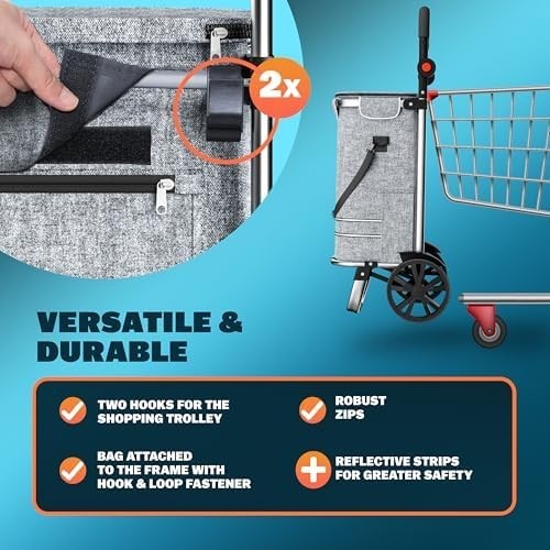 Foldable 3-in-1 Grey Shopping Trolley with Cooler Bag – 56L, 50kg Load