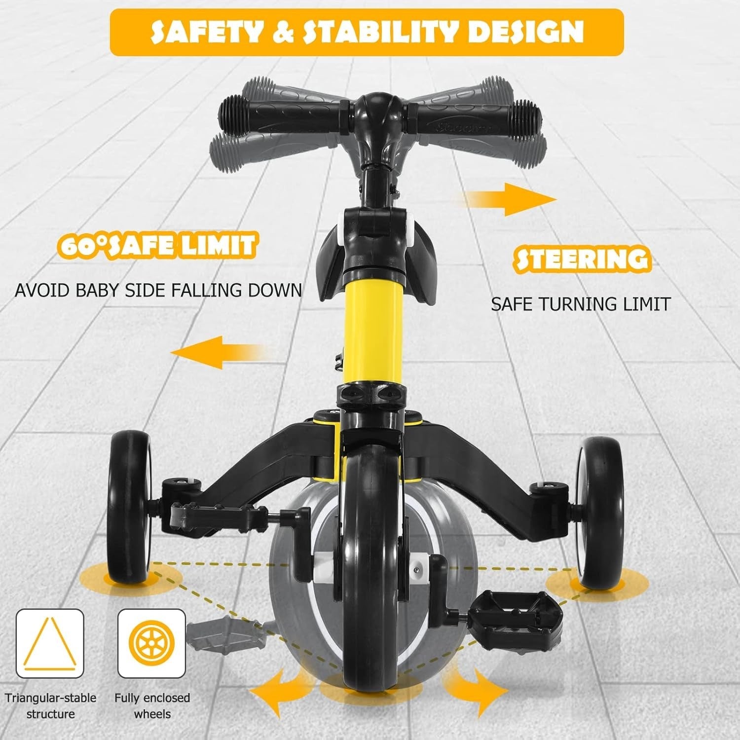 3 in 1 Toddler Tricycle Balance Bike Adjustable Seat Kids Trike 1-4Y