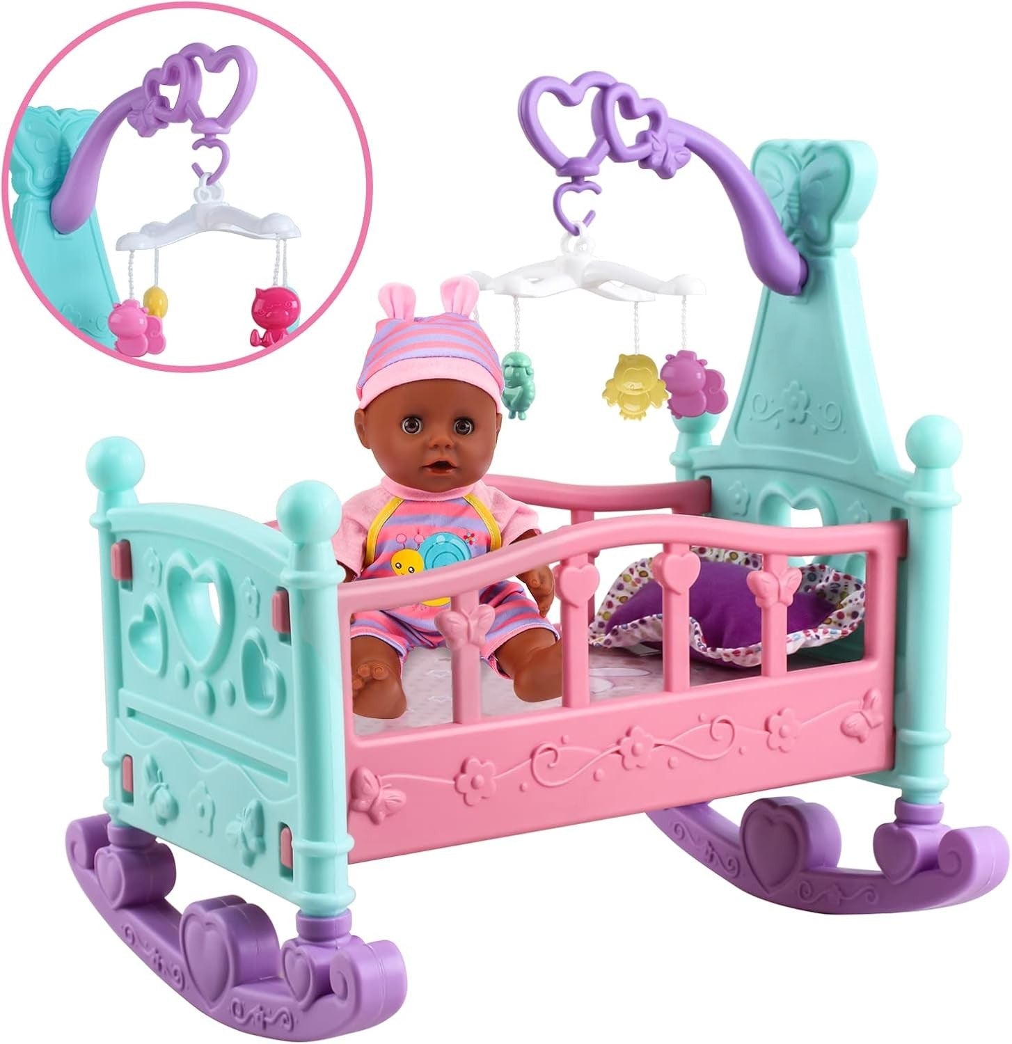 12 Inch Baby Doll Playset 21pcs w Crib High Chair Feeding Toys