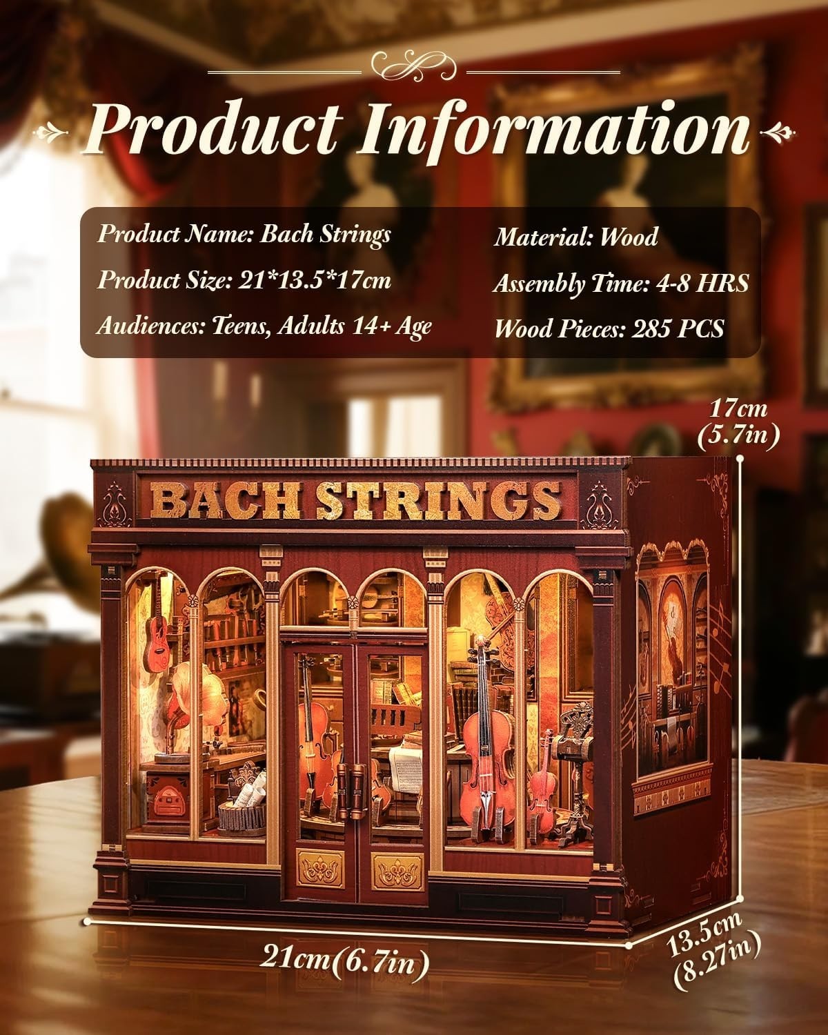 DIY Book Nook Kit Classical Music Workshop LED Miniature Bookend Decor