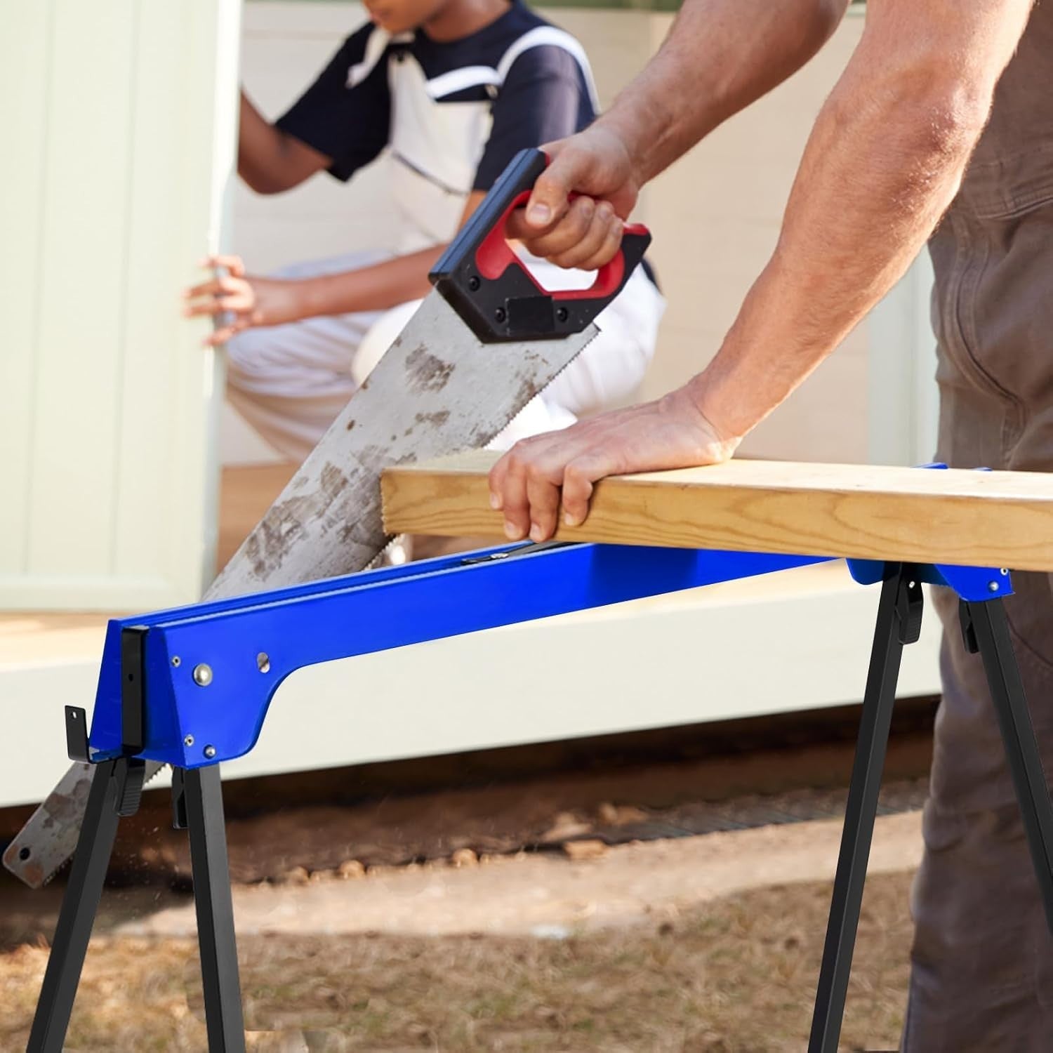 Folding Sawhorse Twin Pack Heavy Duty 454kg 2x4 Support Arms Portable 92x48