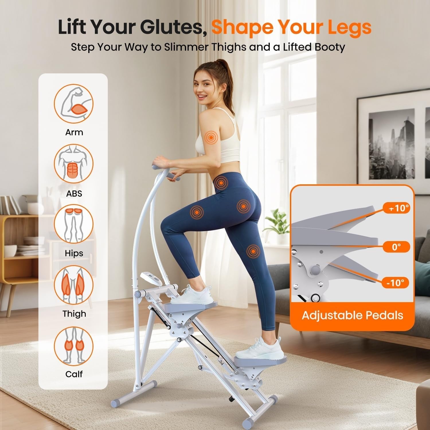 Dual-Action Stair Stepper w/ Moving Handlebars, 3 Pedal Angles & LCD Monitor