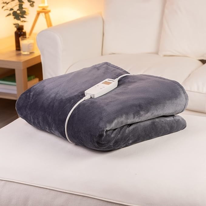 Electric Heated Throw Blanket 180x180cm 10 Heat Settings Washable Fleece