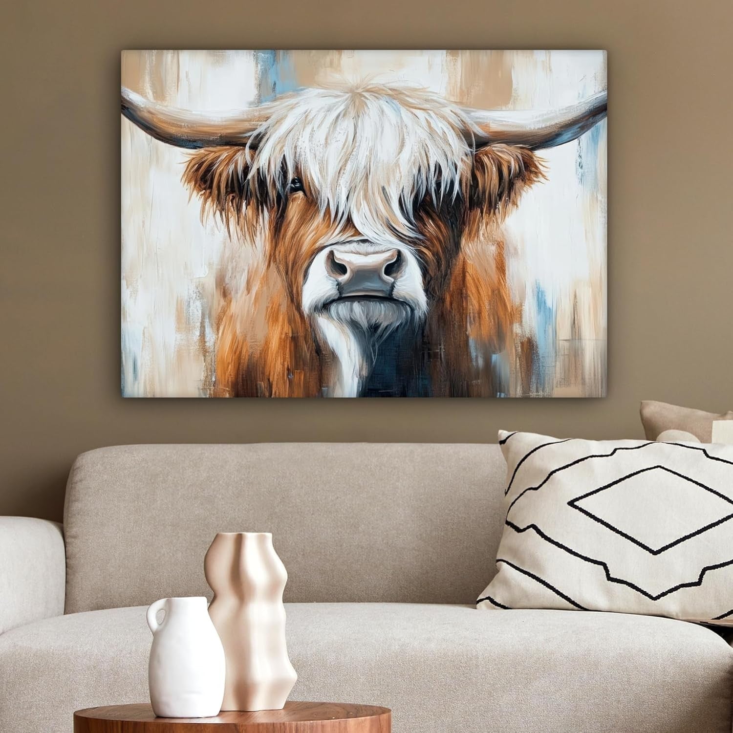 Highland Cow Canvas Wall Art 80x60cm Large Rustic Farm Decor