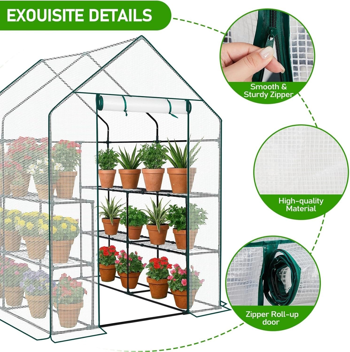 Walk-In Greenhouse 3 Tier 8 Shelf White PE Cover Steel Frame Garden Plant Tent
