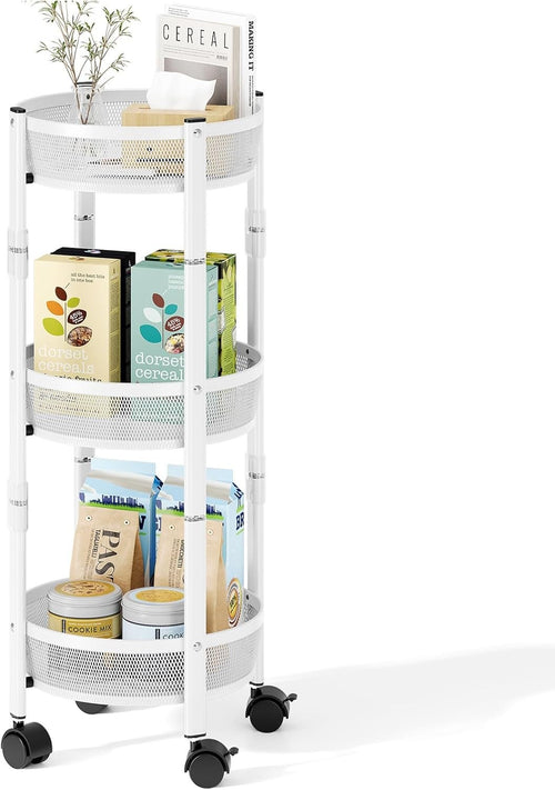 3 Tier Foldable Rolling Storage Cart Metal Utility Trolley Wheels
