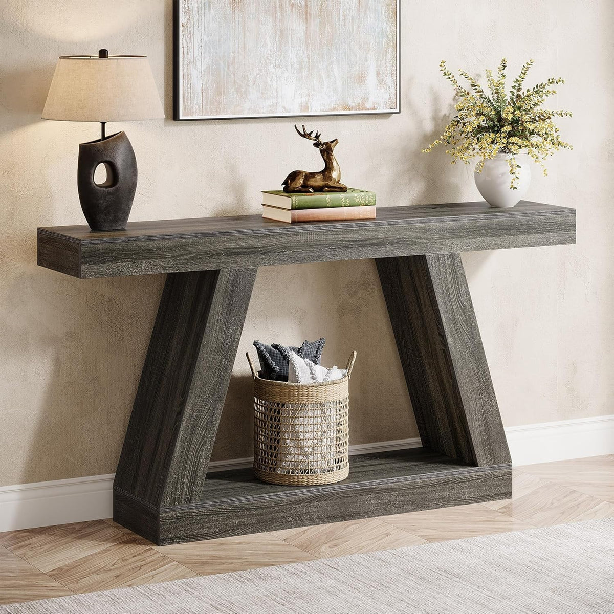 Rustic Grey Console Table 140x30x80cm Storage Space Hallway Entryway