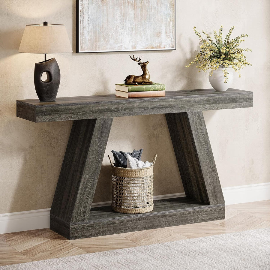 Rustic Grey Console Table 140x30x80cm Storage Space Hallway Entryway