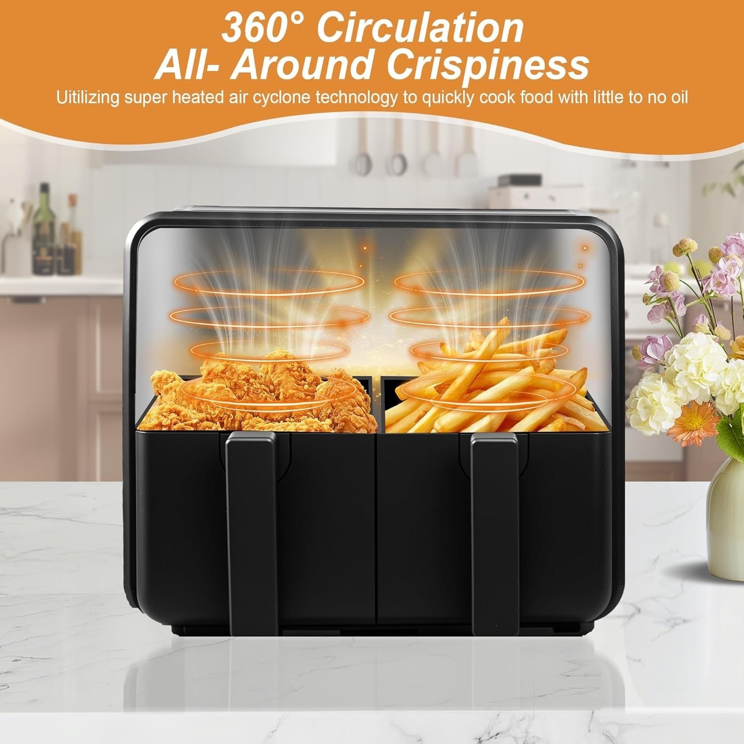 Dual Basket Air Fryer 9L | 14 Programs, LED Touch, 360° Crisping Low-Oil Cooking