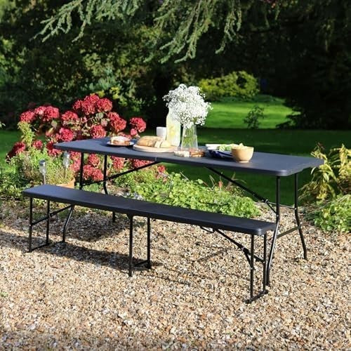 2-Pack 180cm Folding Trestle Tables Heavy Duty Portable Outdoor Black
