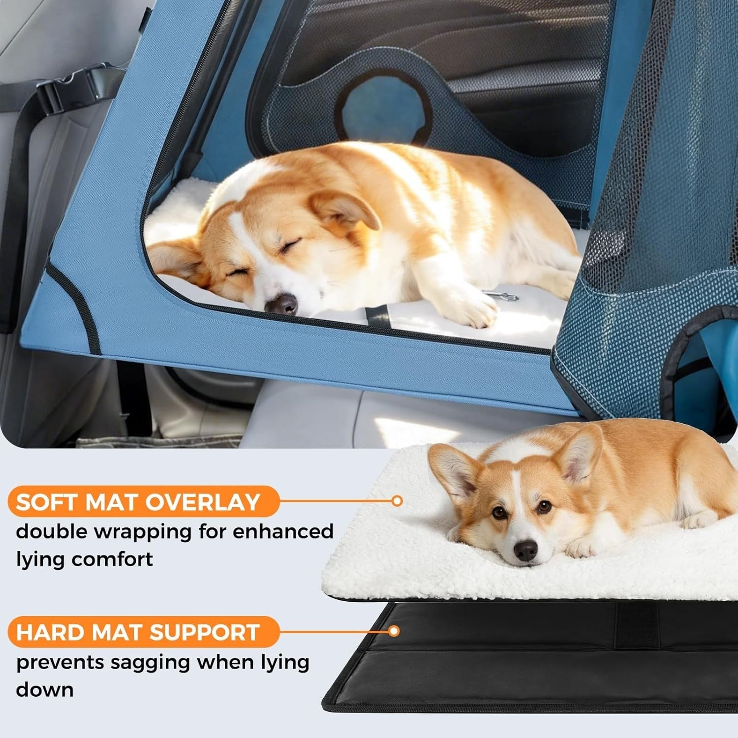 Portable Dog Crate for Car Travel Metal Frame Pet Carrier Foldable Blue