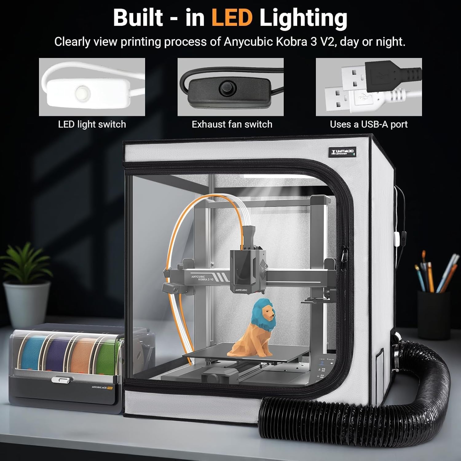 3D Printer Enclosure Fireproof Ventilated LED Noise Reduction Large