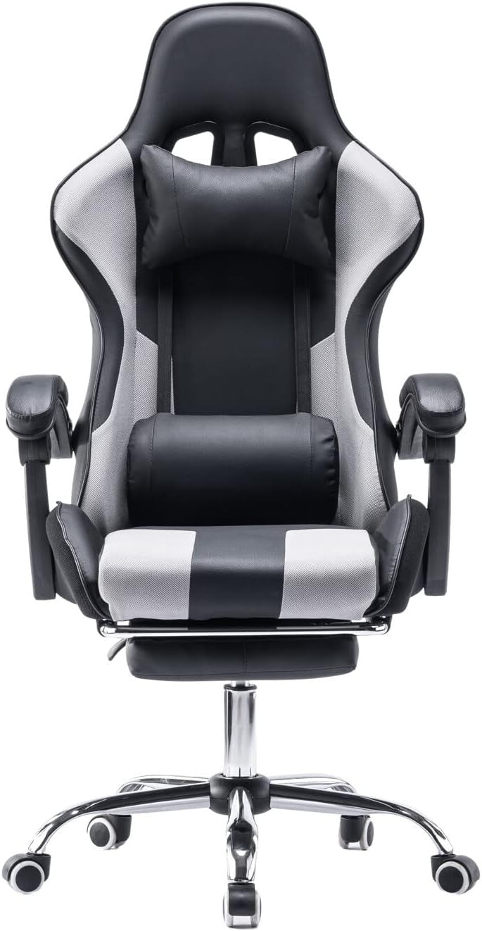 Ergonomic Gaming Chair Reclining Swivel Office Chair w/ Footrest Grey