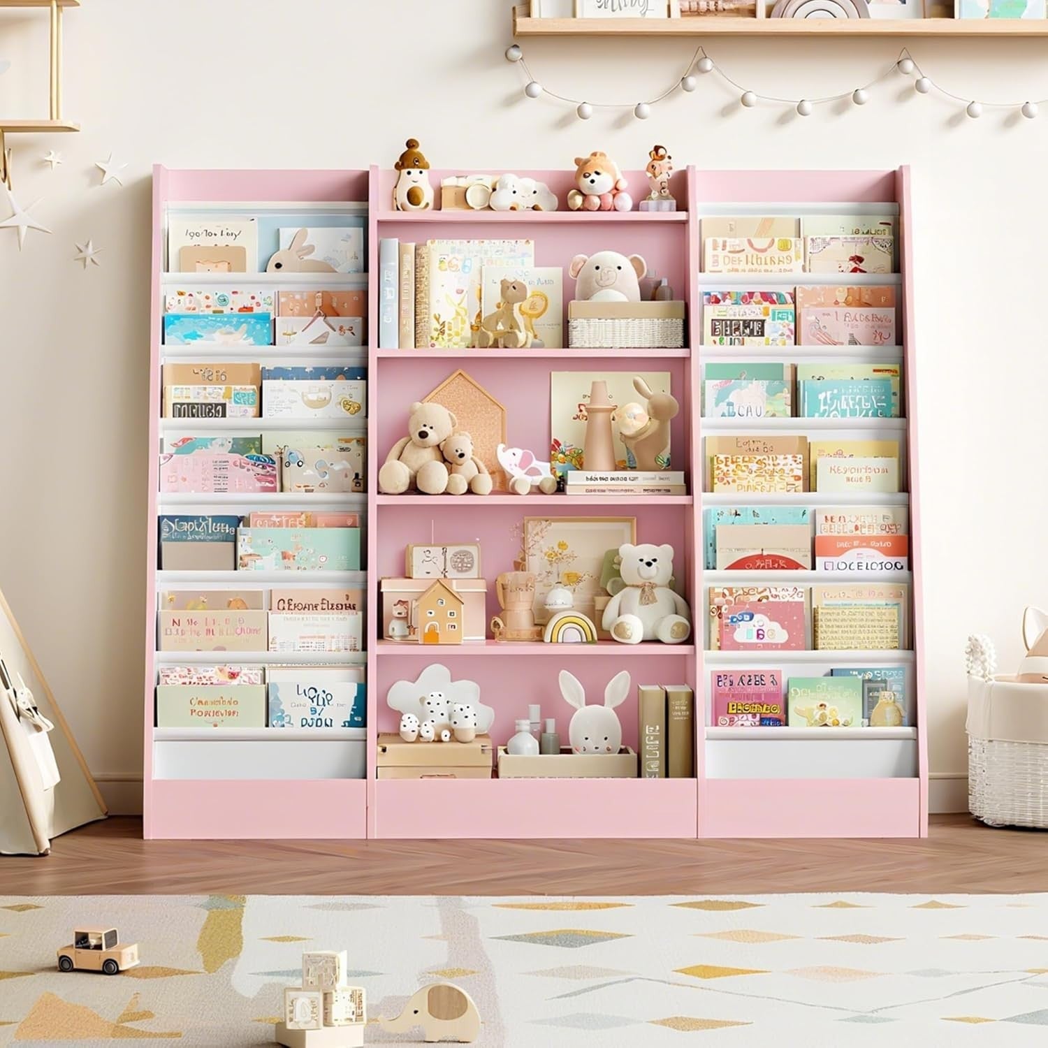 Kids Bookshelf Toy Storage Organizer with 14 Fabric Shelves & 5 Open Racks