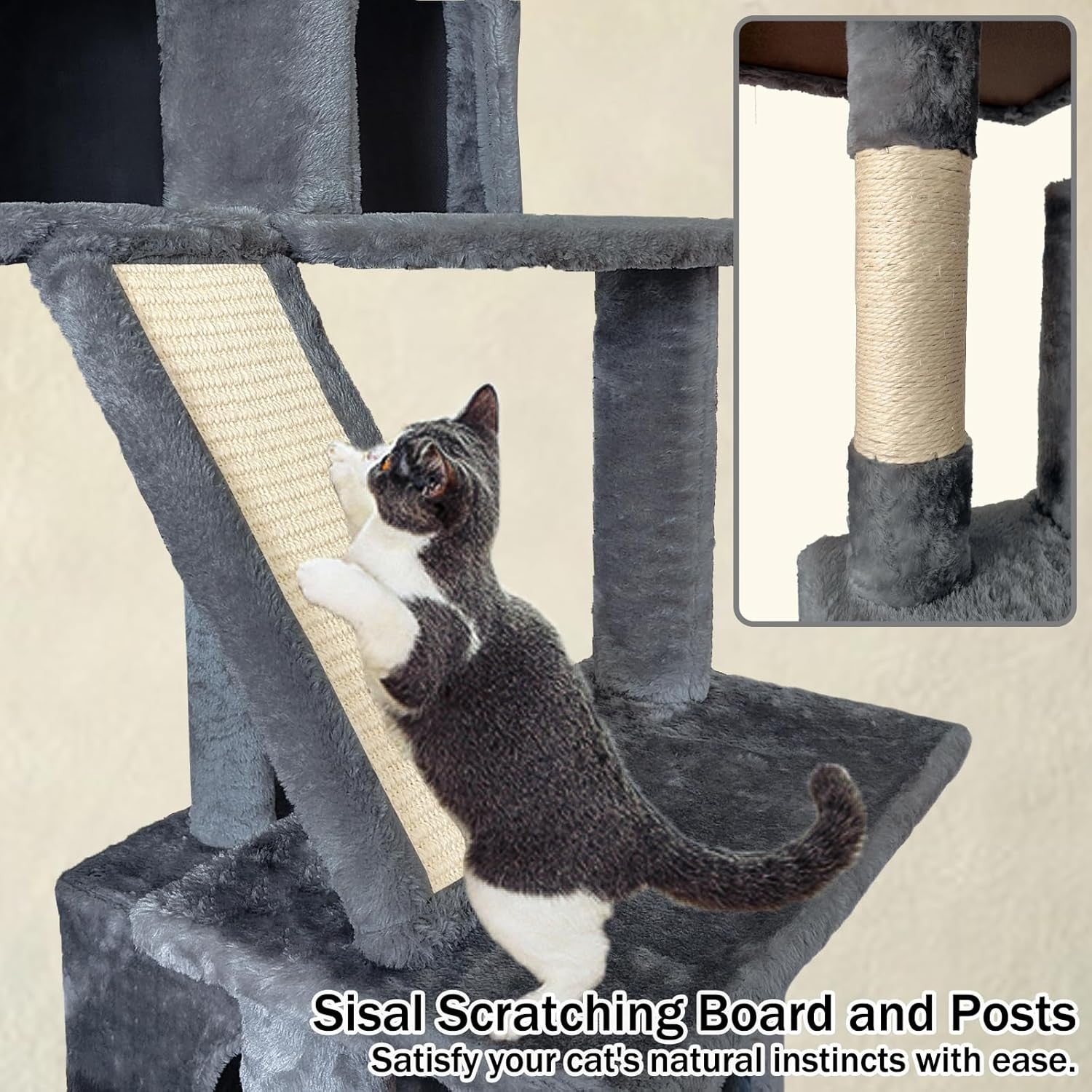 Large Cat Tree Tower 177cm Multi Level Condo Hammock Sisal Scratching Posts