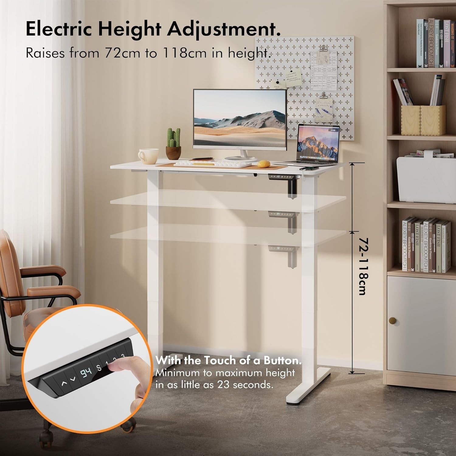White 100x60cm Electric Standing Desk w/USB-C & Height Memory Control