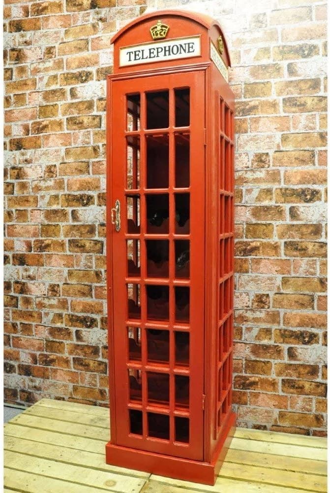 Vintage Telephone Booth Wine Cabinet Bar Storage Unit Display Shelf 171cm Wood