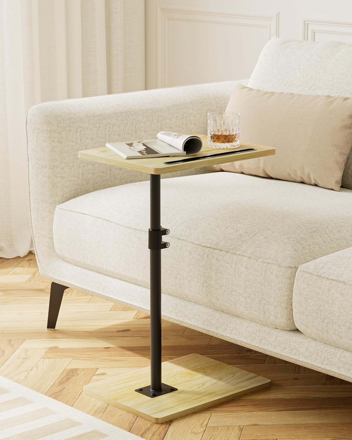 Adjustable C-Shaped Swivel Side Table 40x30x(45-81)cm Oak Coffee Tray