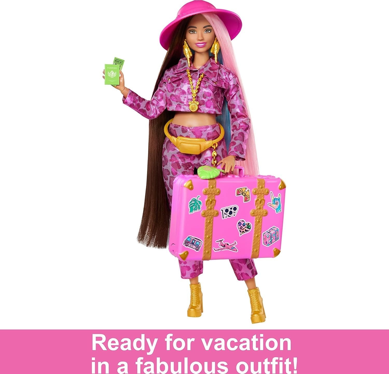 Safari Travel Fashion Doll Animal Print Outfit Pink Suitcase Accessories