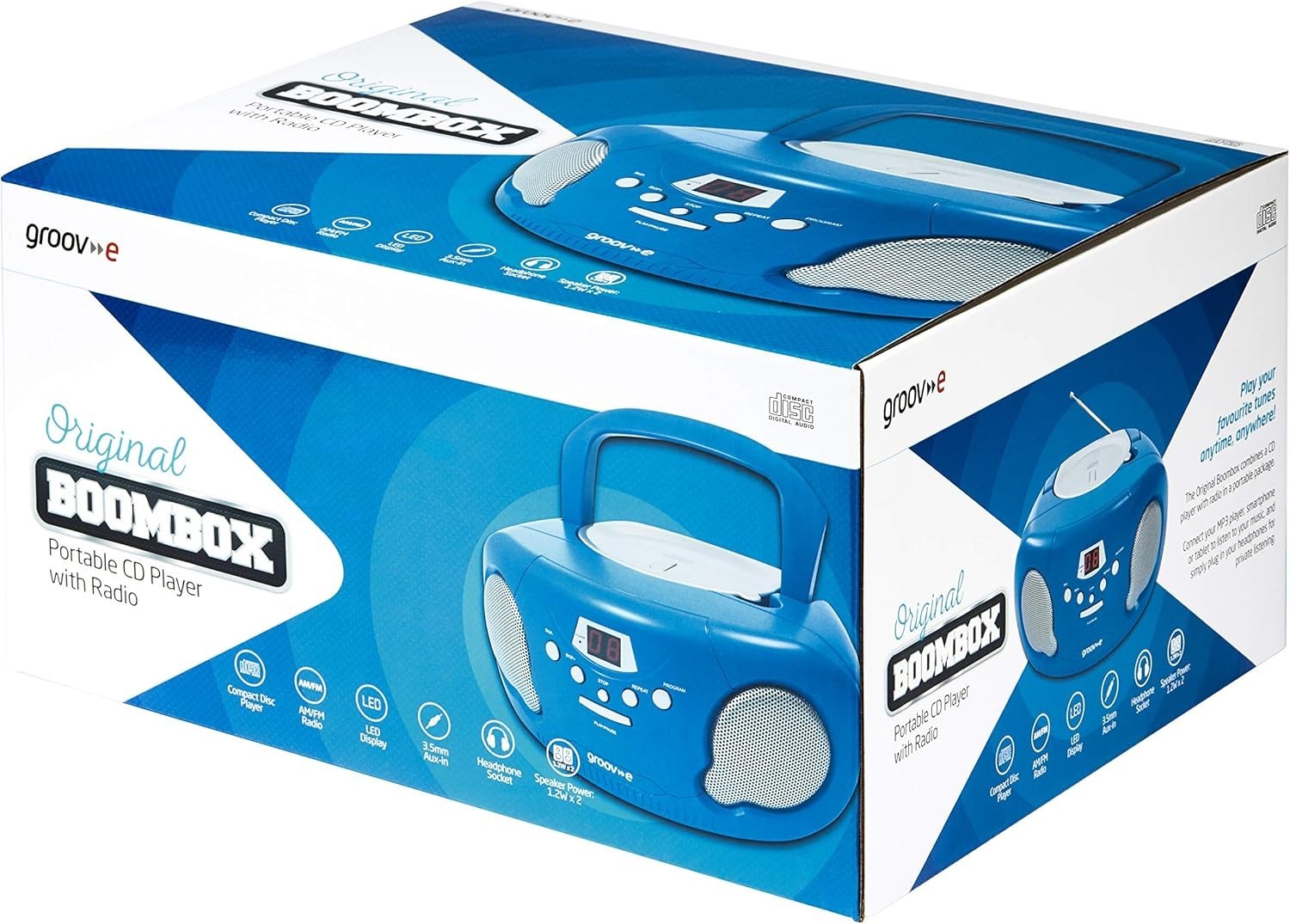 Portable Boombox CD Player Bluetooth Radio AUX Headphone LED Blue