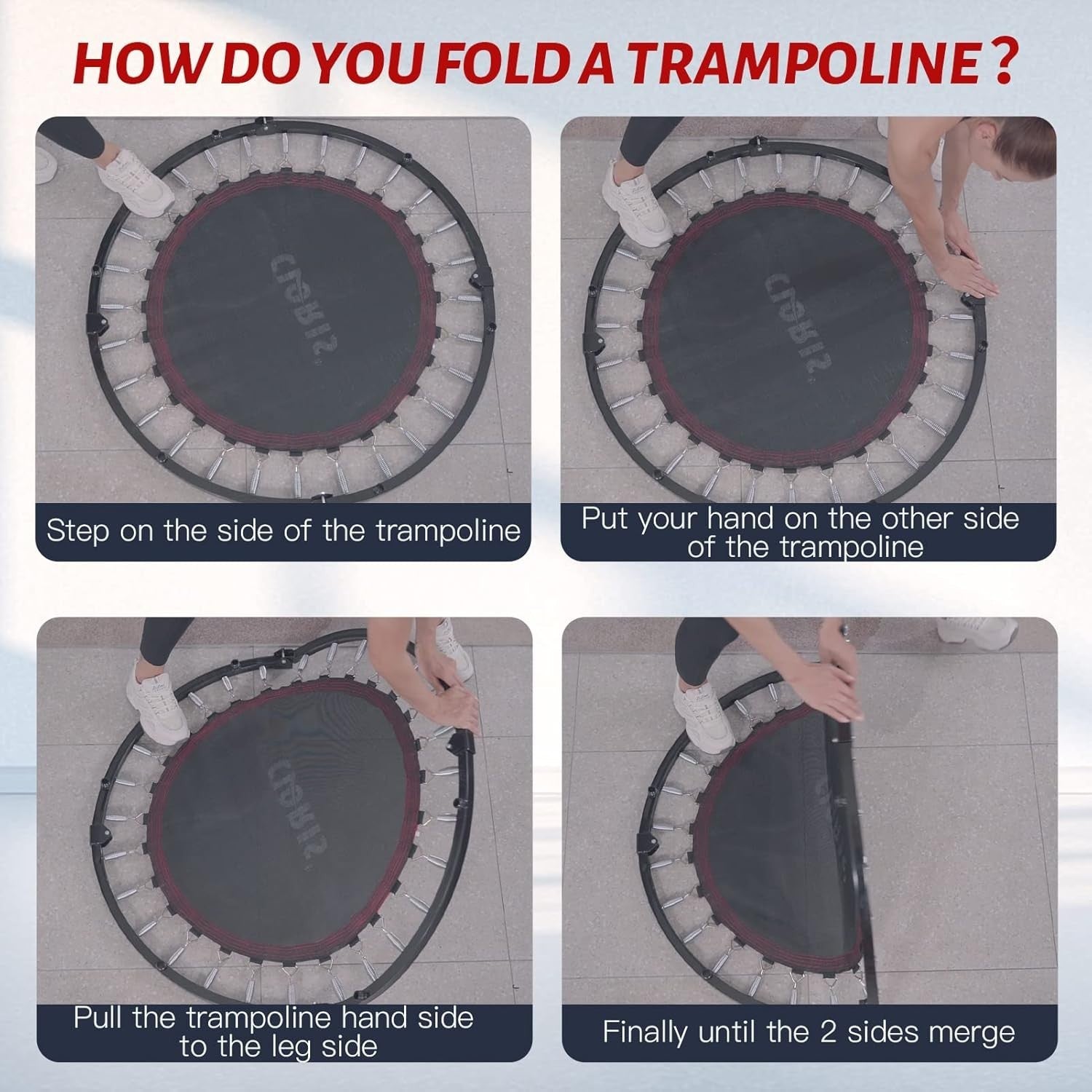 40” Foldable Fitness Trampoline Indoor Rebounder Adjustable Handle 400lbs