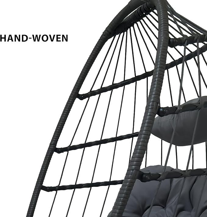 Foldable Rattan Egg Chair with Cushion Indoor Outdoor Hanging Swing Seat