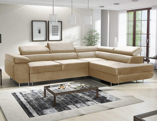 Beige Right Corner Sofa Bed with Sleep Function & Large Storage Box