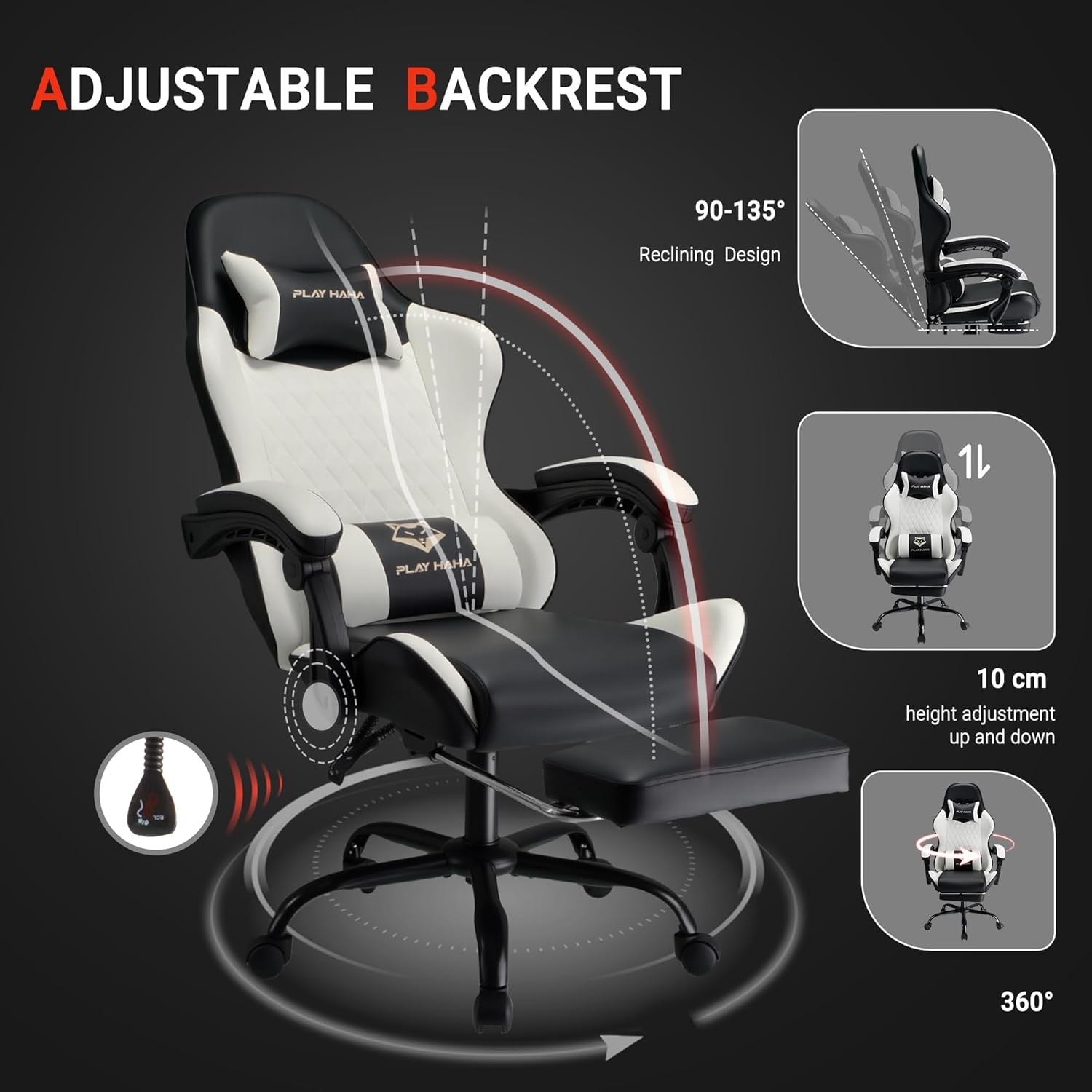Reclining Gaming Chair w/ Footrest Ergonomic Office Desk Chair White