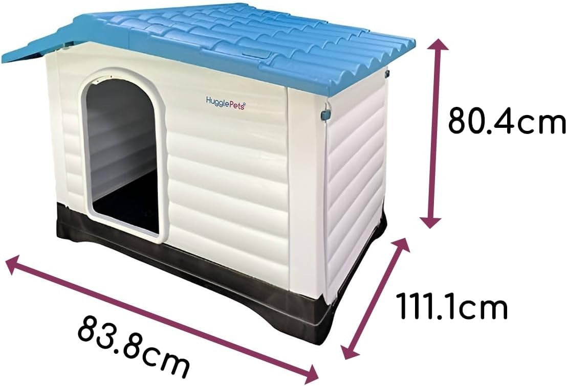 Outdoor Plastic Dog Kennel with Raised Floor & Ramp Door, Easy Clean 111x84x80cm
