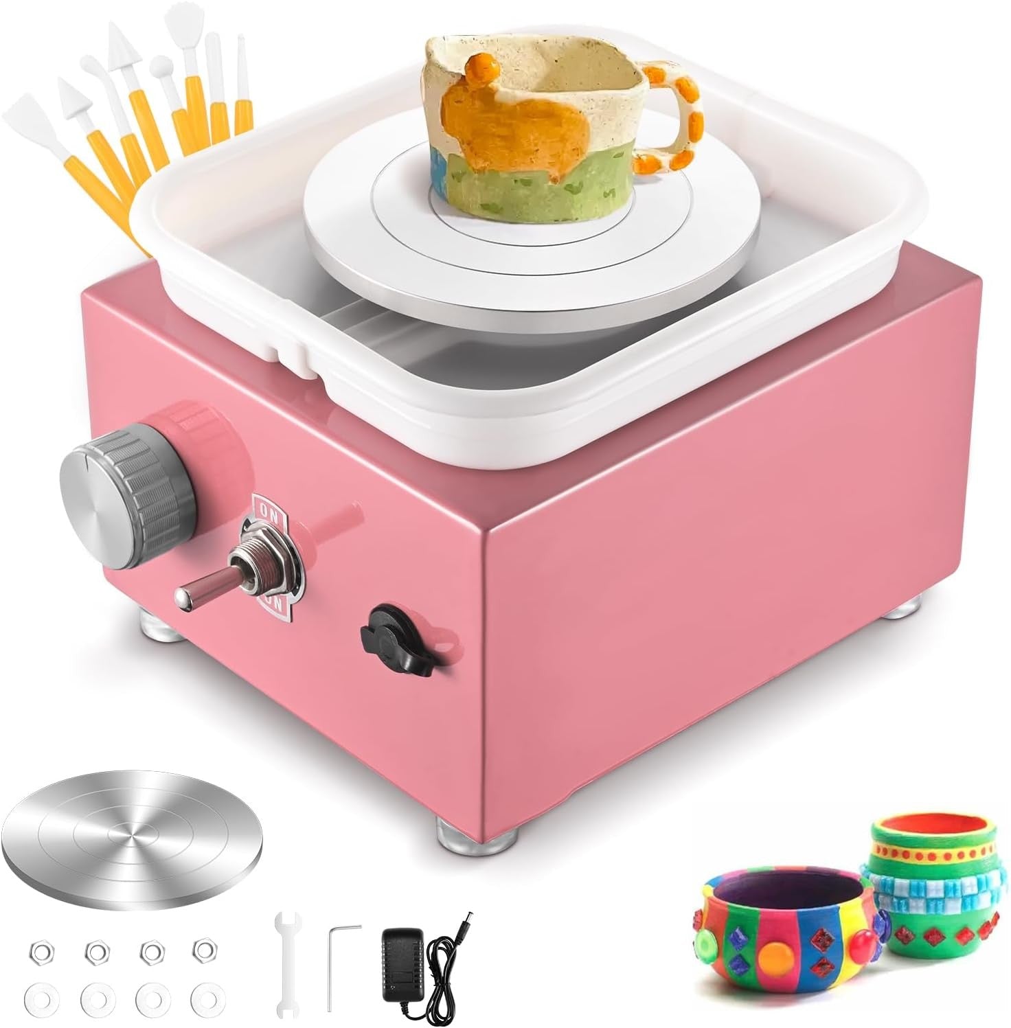 Mini Electric Pottery Wheel Adjustable Speed 2000RPM Kids DIY Ceramic Tool