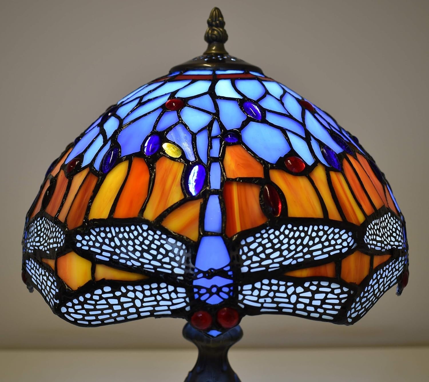 Antique Stained Glass Table Lamp Dragonfly Design, Living Room Decor