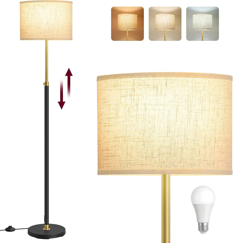 Adjustable Floor Lamp 170cm Gold Black Stand Beige Fabric Shade E27 LED
