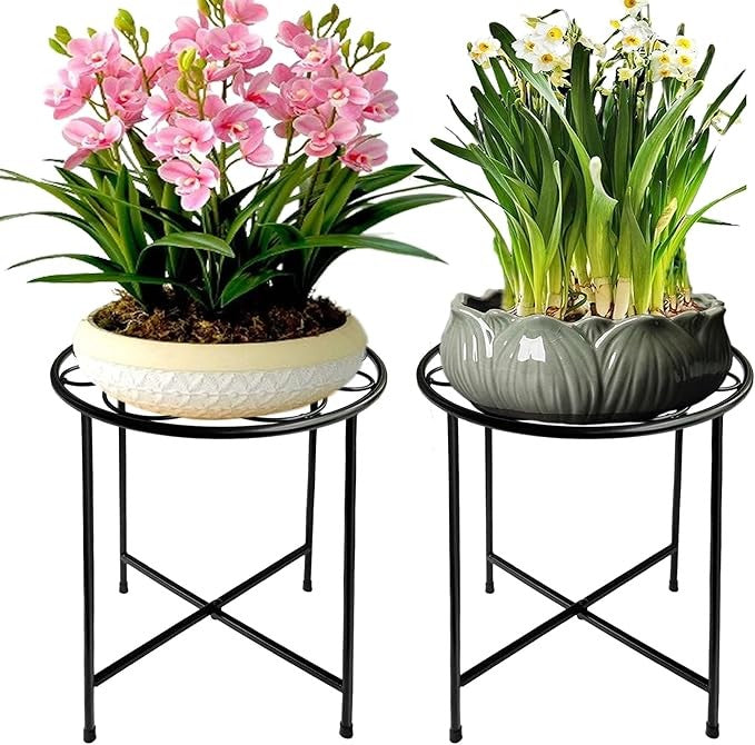 2 Pack 15" Metal Plant Stands Indoor Outdoor Round Flower Pot Holder Black
