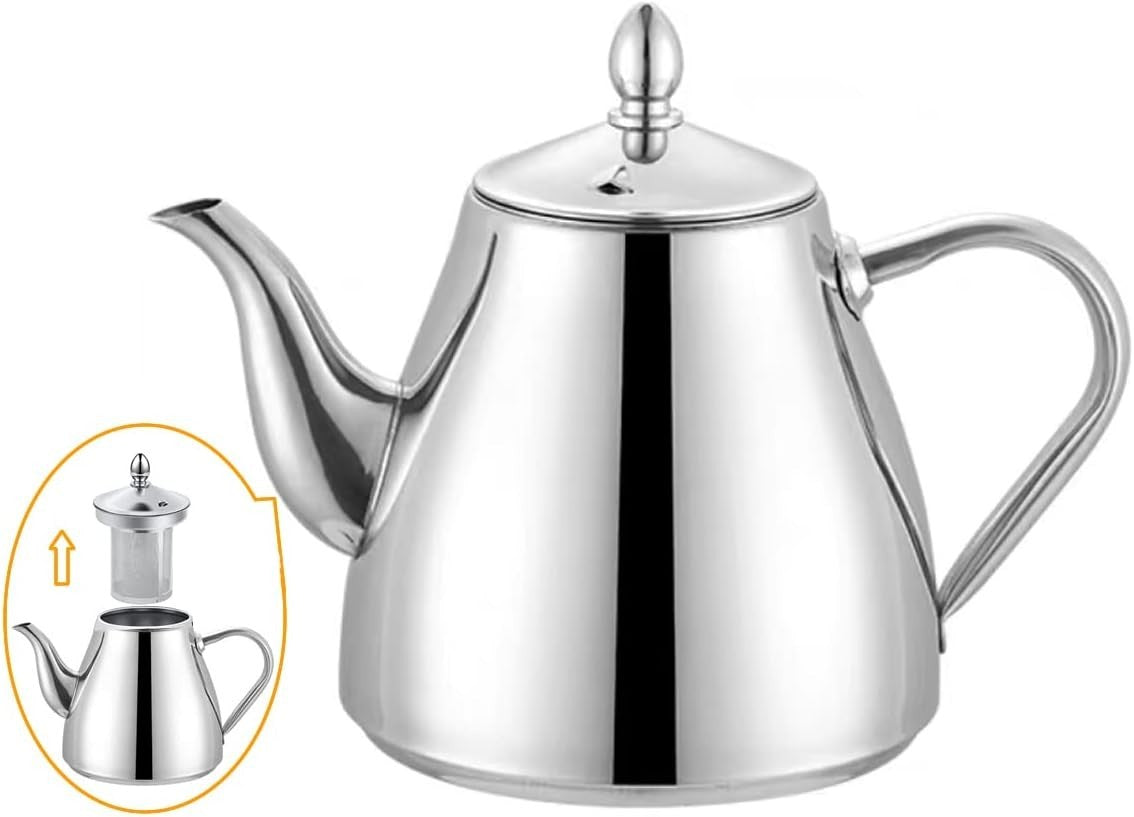 Stainless Steel Teapot 70oz 2L Tea Pot w/ Infuser Strainer Silver
