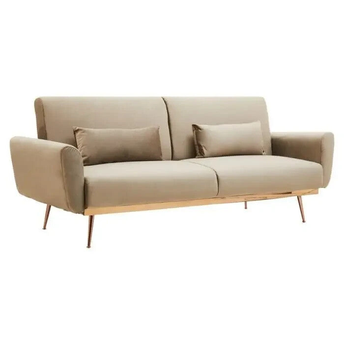 Mink Velvet Sofa Bed 3-Seater with Rose Gold Legs – Modern Recliner Lounge