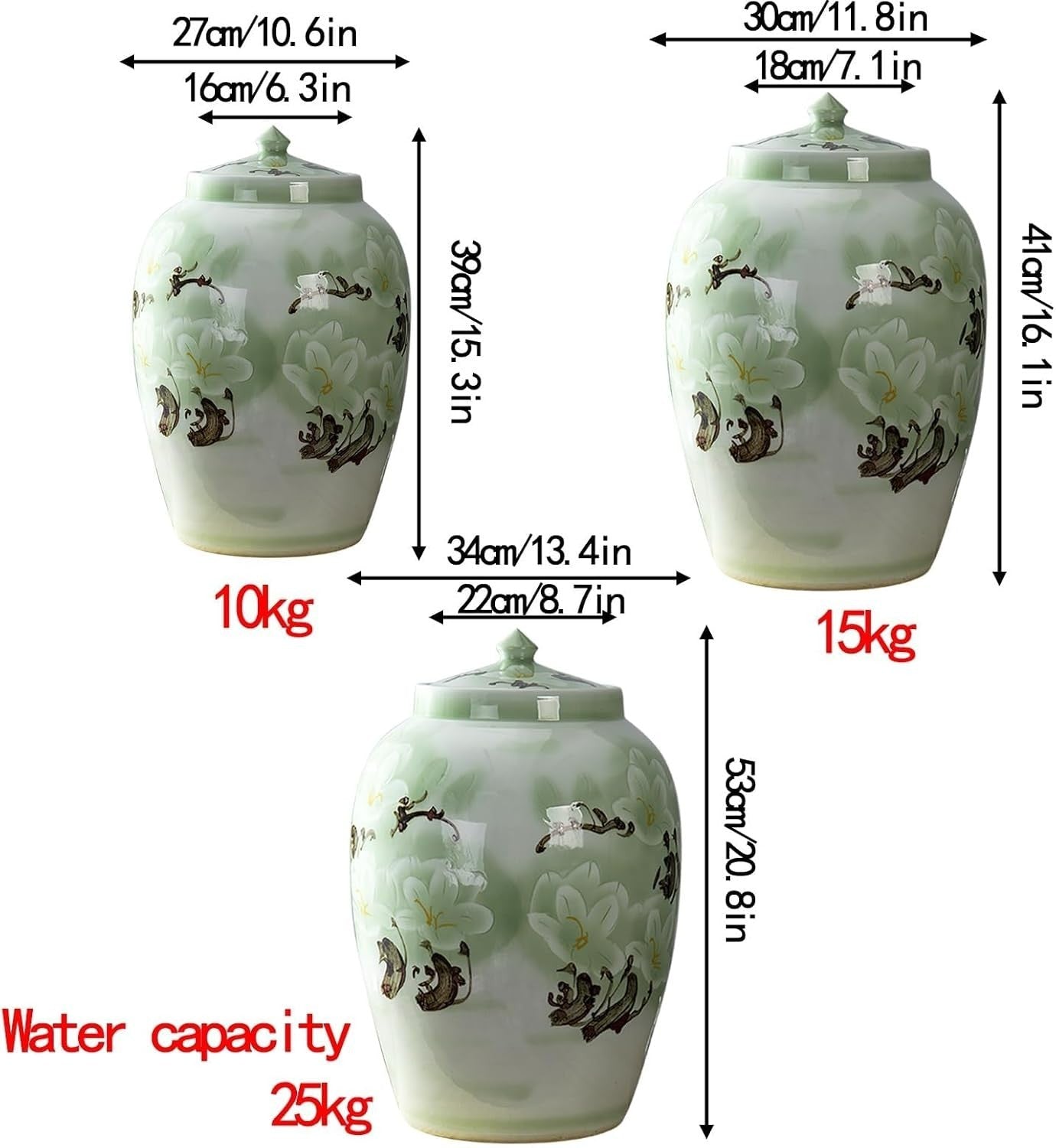10KG Ceramic Rice Jar Chinese Style Storage Container with Lid