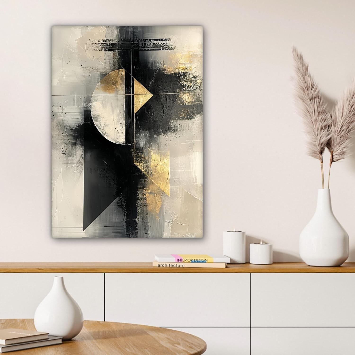 Large Framed Canvas Wall Art 50x70cm Gold Black Luxury Abstract