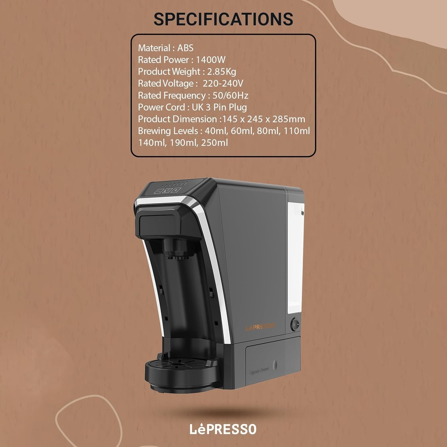 20Bar Multifunctional Coffee Machine 1400W with Keep-Warm Mode & Tea Brewer