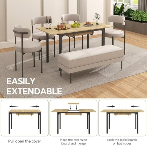 Extendable Dining Table 110-150cm Oak Metal Legs 4-6 Seater