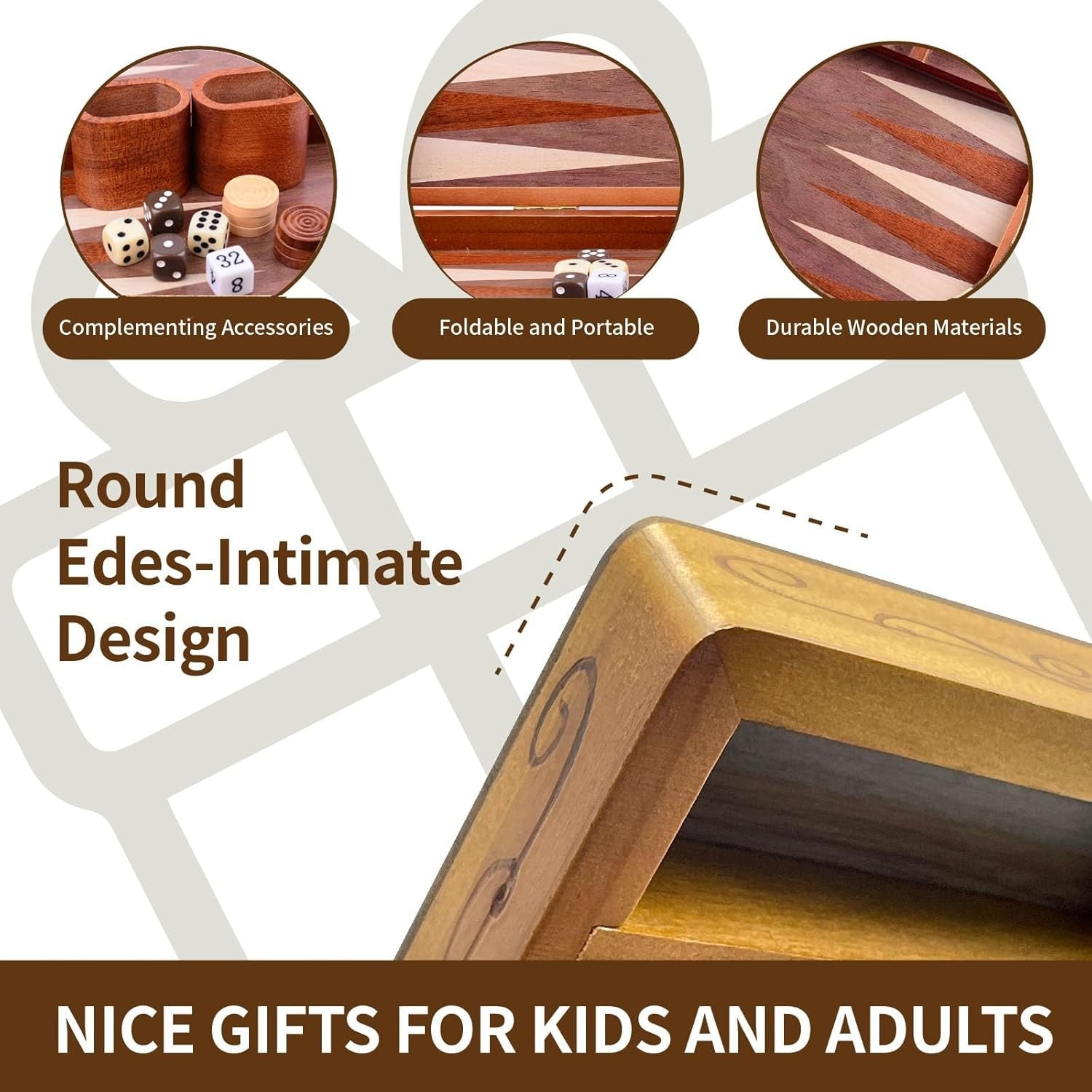 Wooden Inlaid Backgammon Set 15.7in Folding Board Travel Strategy Game
