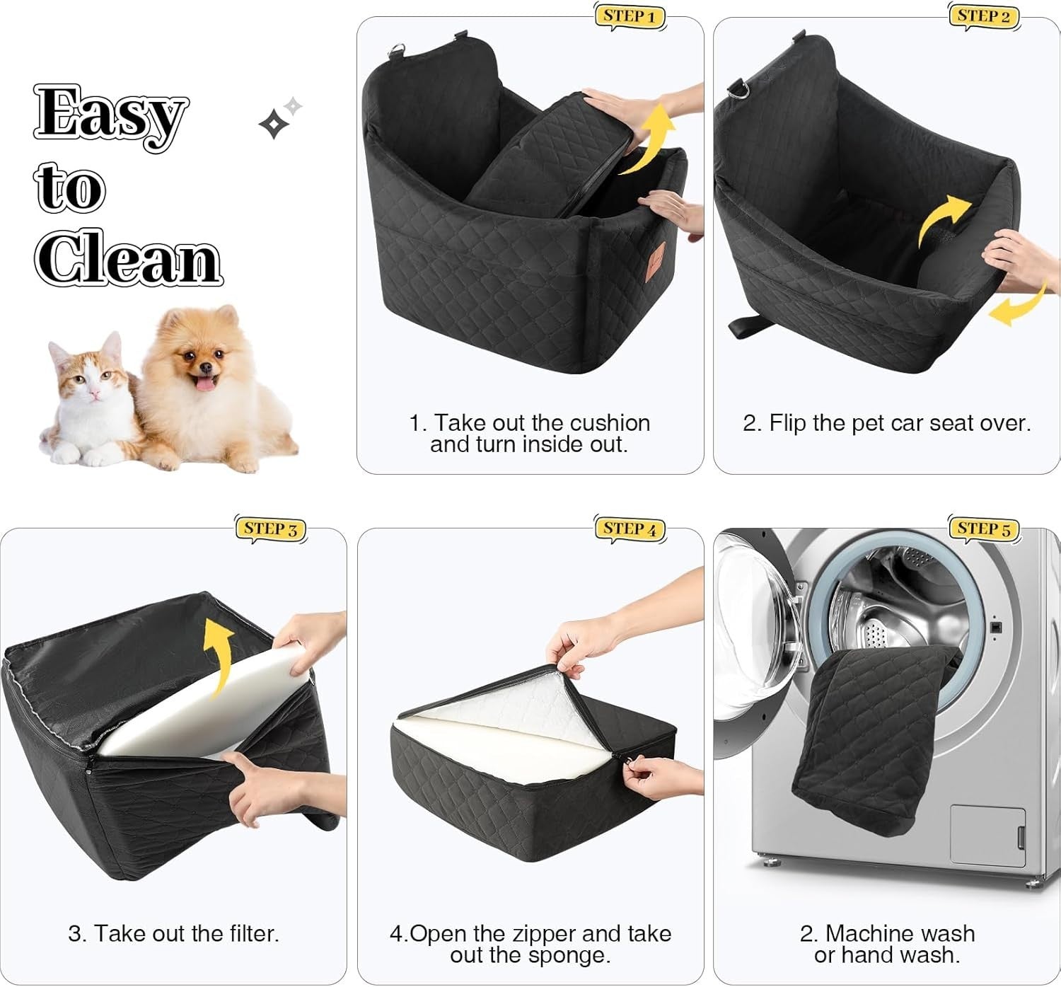 Memory Foam Dog Booster Car Seat Washable Pet Travel Bed 35lb Black